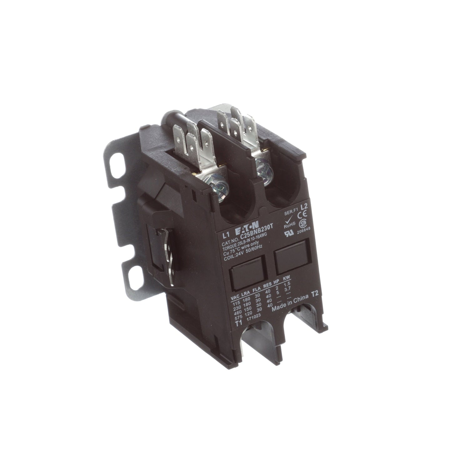 Eaton C25BNB230T Contactor | 2P 1P 600V 30A 24V C25 Series