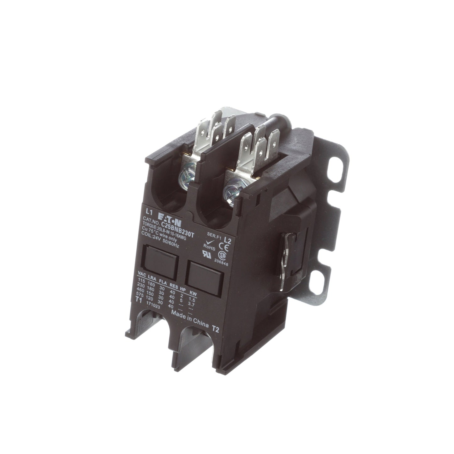 Eaton C25BNB230T Contactor | 2P 1P 600V 30A 24V C25 Series