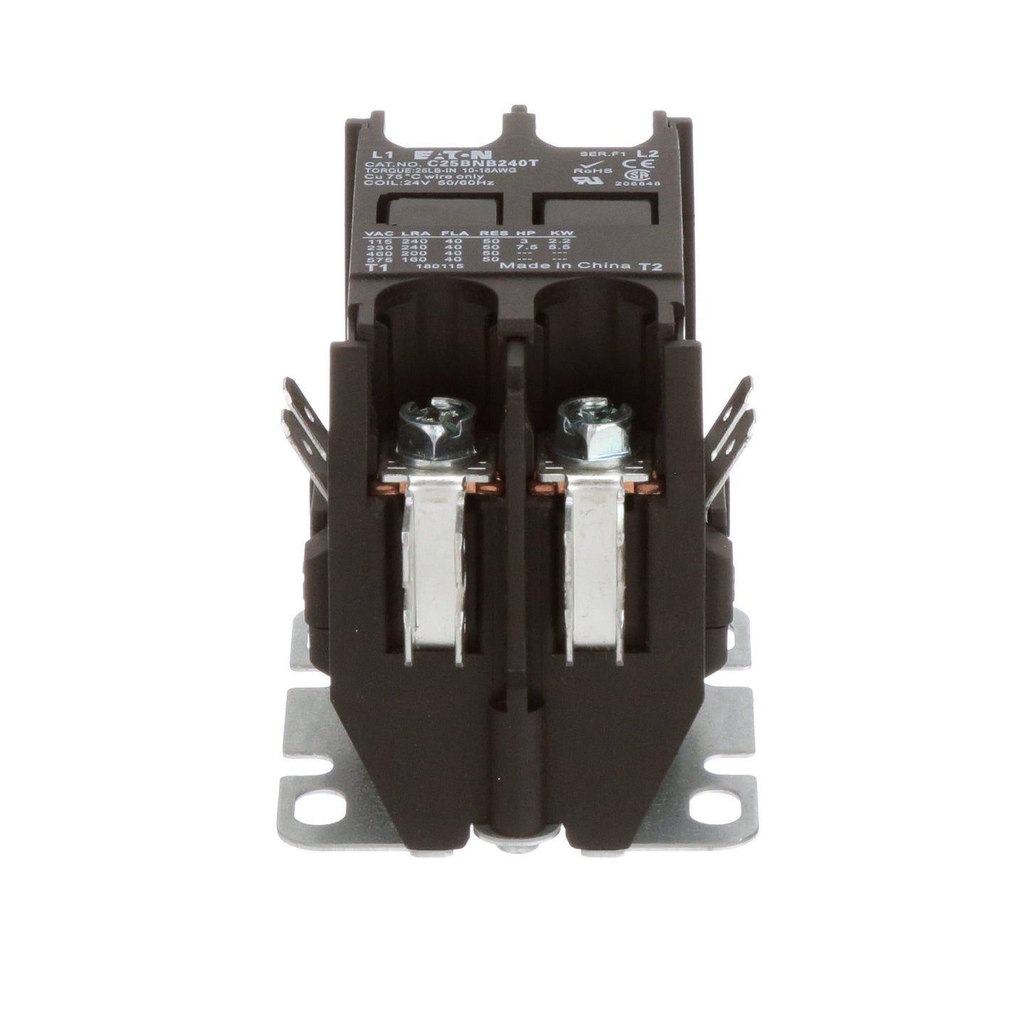 Eaton C25BNB240T Contactor | 2 pole 1 phase 2V 40A 24V coil