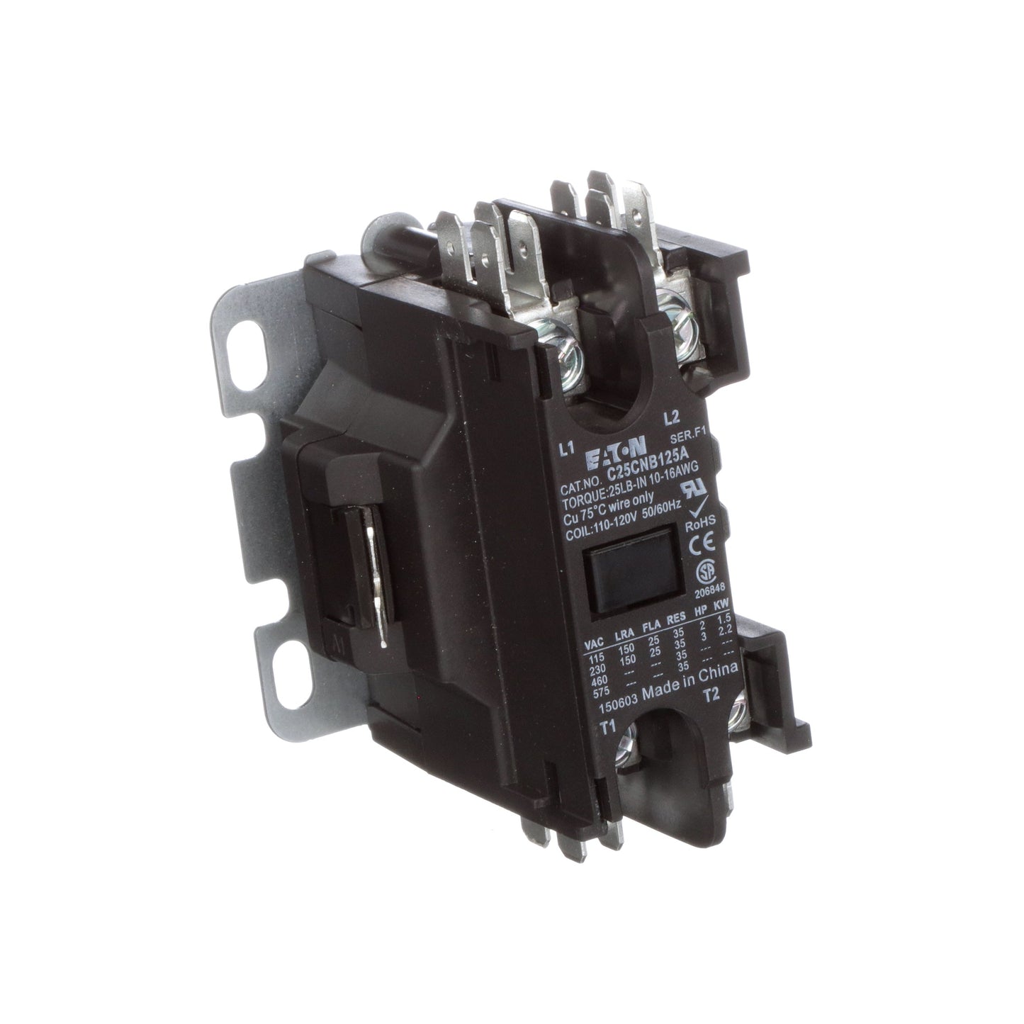 Cutler Hammer C25CNB125A Contactor | 1P 1PH 600V 25A 120V Coil C25 Series