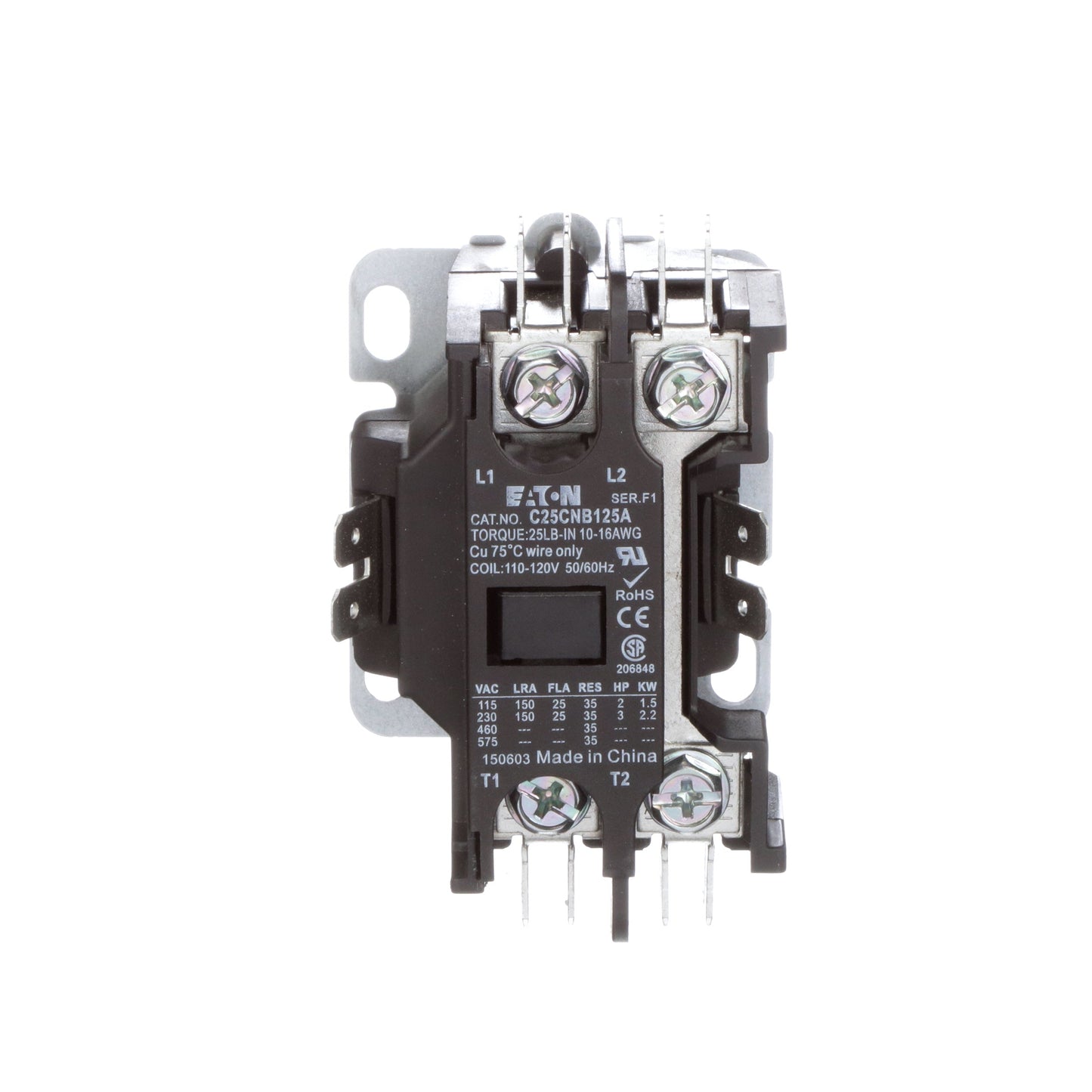 Cutler Hammer C25CNB125A Contactor | 1P 1PH 600V 25A 120V Coil C25 Series