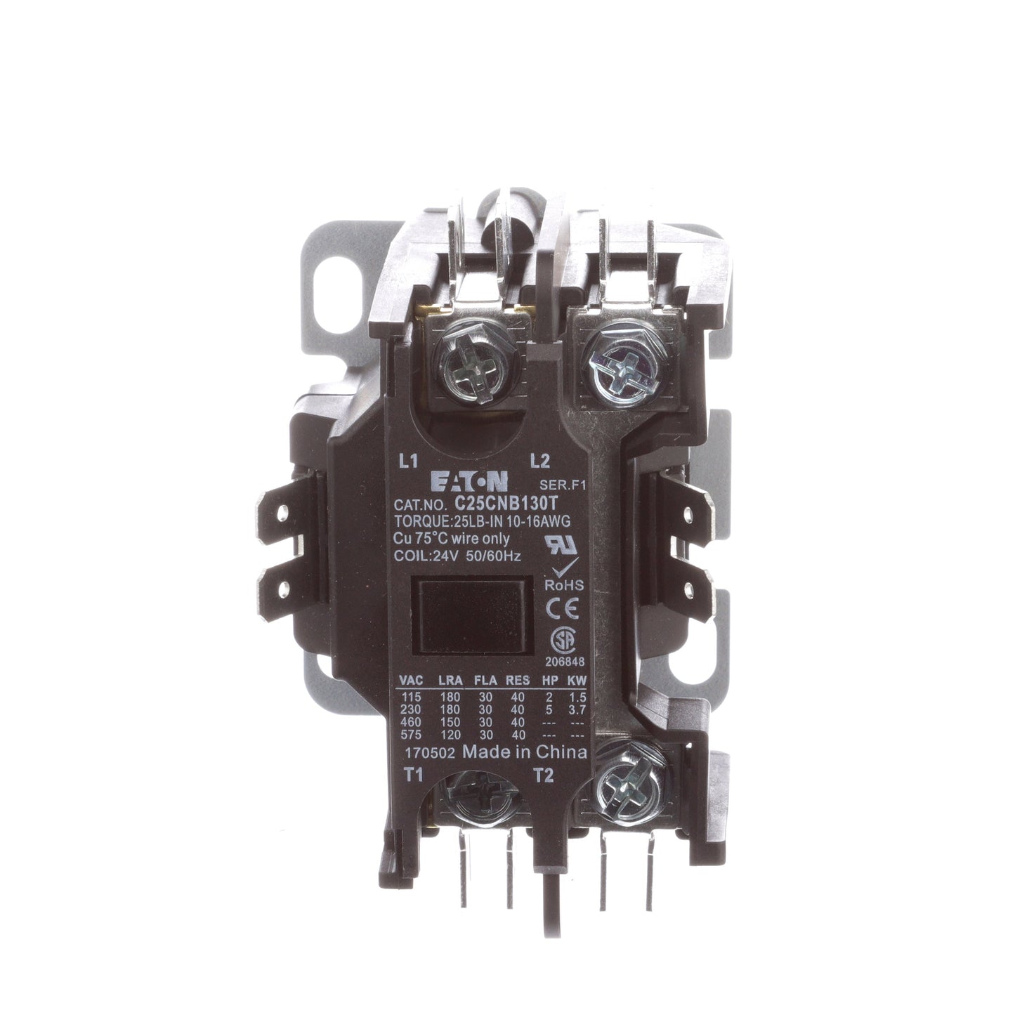Cutler Hammer C25CNB130T Contactor | 1P 1Ph 600V 30A 24V C25 Series