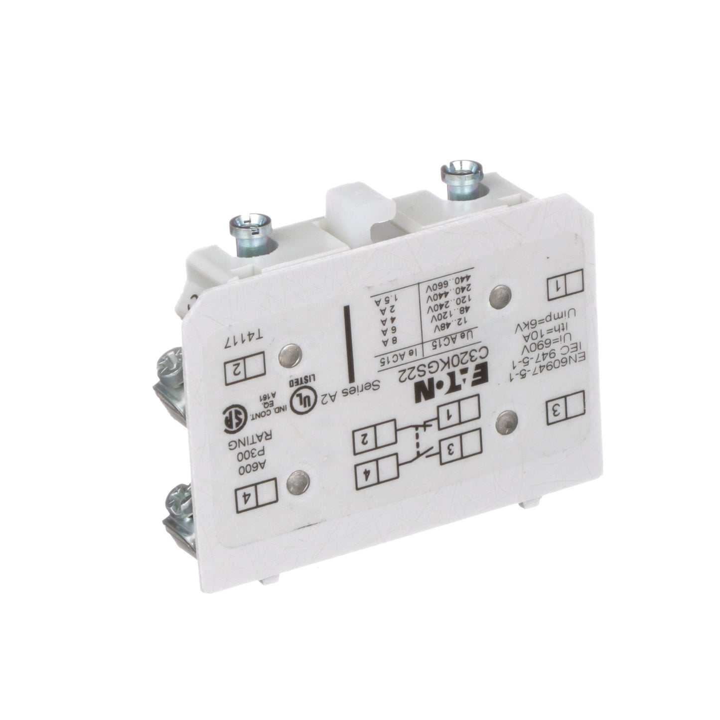 Eaton C320KGS22 Contactor And Motor Starter Auxiliary | 1NO/1NC Freedom Series