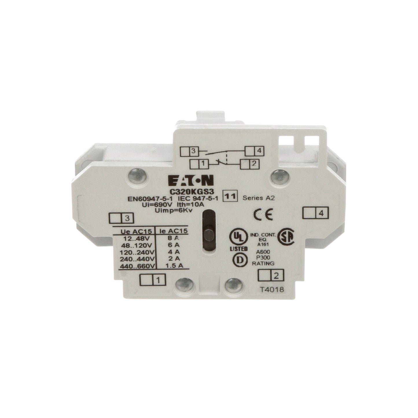 Cutler Hammer C320KGS3 Contactor And Motor Starter Auxiliary | 120/600 V AC 1NO/1NC Freedom Series