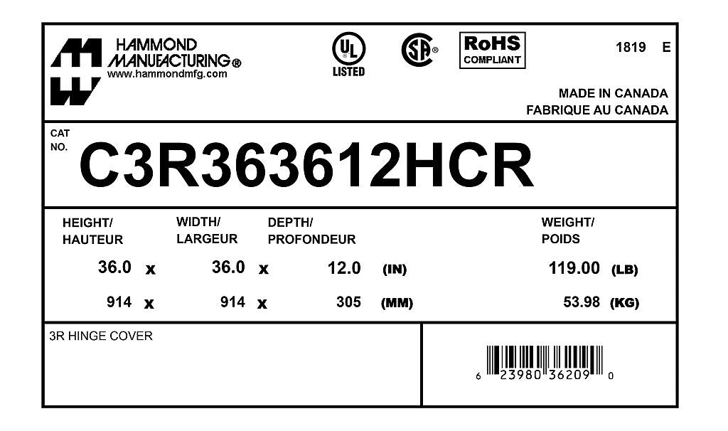 Hammond C3R363612HCR Circuit Breaker Enclosure | 36 in x 36 in UL-50 Type 3R