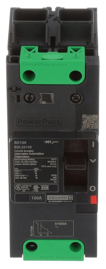 Schneider Electric BDL26100 Circuit Breaker | 600V 100A 2P 18kA@480V Feed-Thru Powerpact