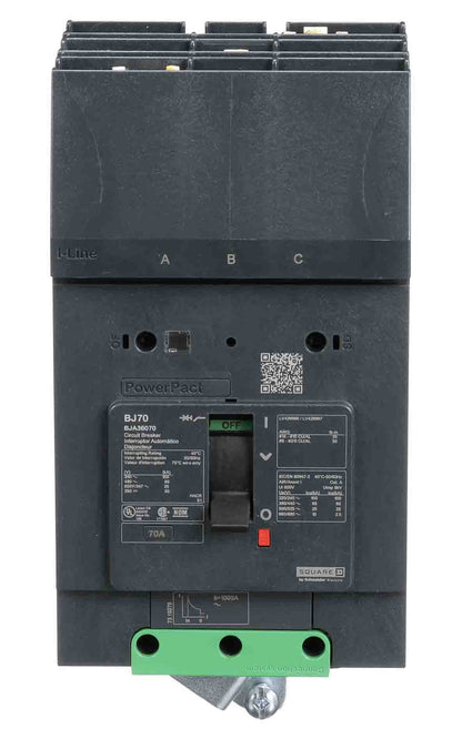 Schneider Electric BJA36070 Circuit Breaker | 600V 70A 3P 65kA@480V I-Line Style Plug-In Powerpact