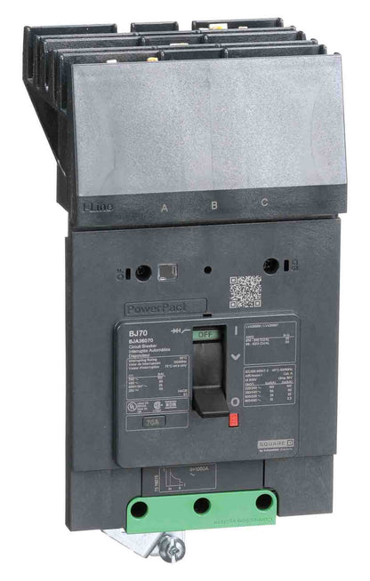 Schneider Electric BJA36070 Circuit Breaker | 600V 70A 3P 65kA@480V I-Line Style Plug-In Powerpact