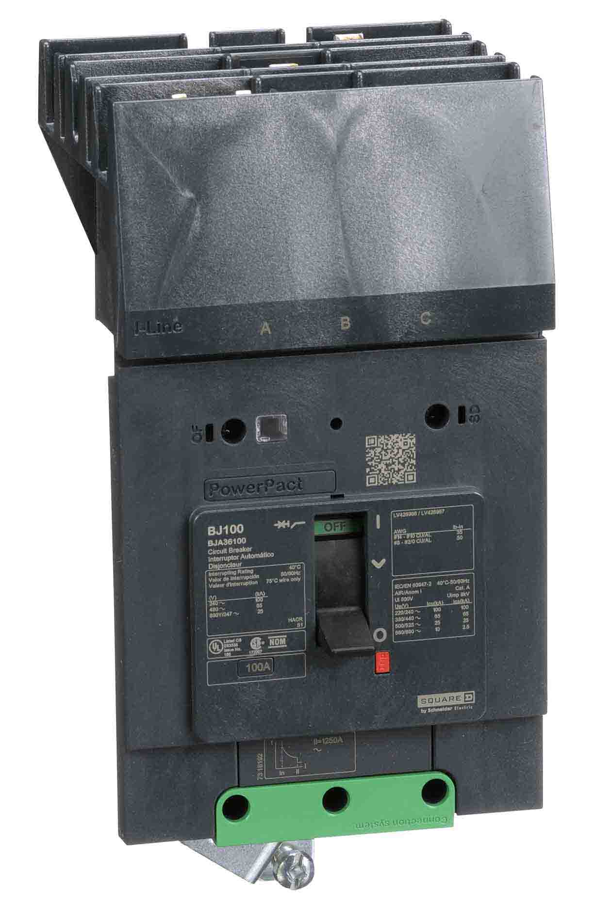 Schneider Electric BJA36100 Circuit Breaker | 600V 100A 3P 65kA@480V I-Line Style Plug-In Powerpact