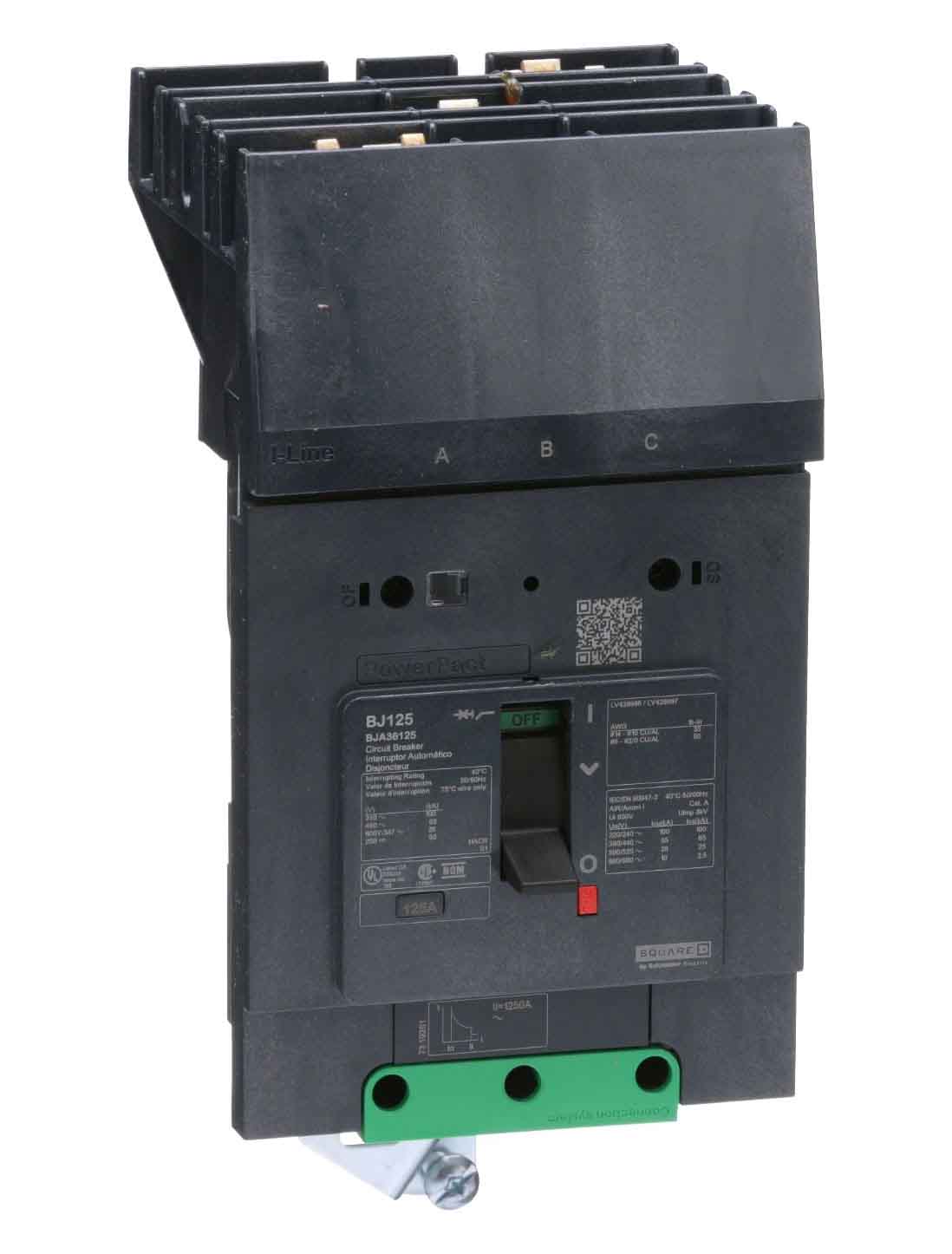 Square D BJA36125 Circuit Breaker | 600V 125A 3P 65kA@480V I-Line Style Plug-In Powerpact