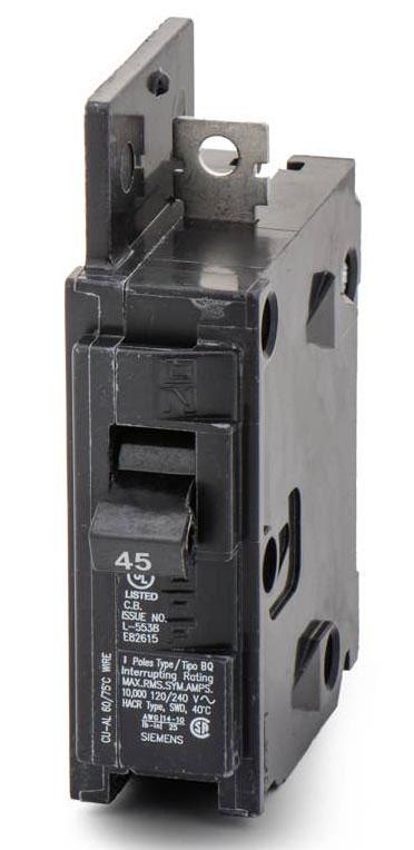 Siemens BQ1B045 Circuit Breaker | 120VAC 45A 1P 10kA@120V Bolt-on BQ Series