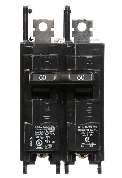 Siemens BQ2B060 Circuit Breaker | 120/240V 60A 2P 10kA@240V Bolt-on BQ Series