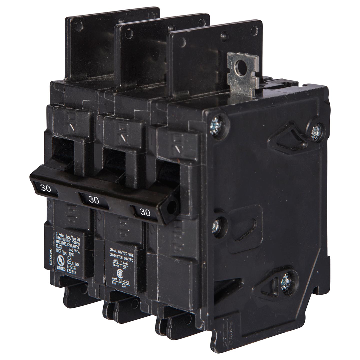 Siemens BQ3B030 Circuit Breaker | 240V 30A 3P 10kA@240V Bolt-on BQ Series