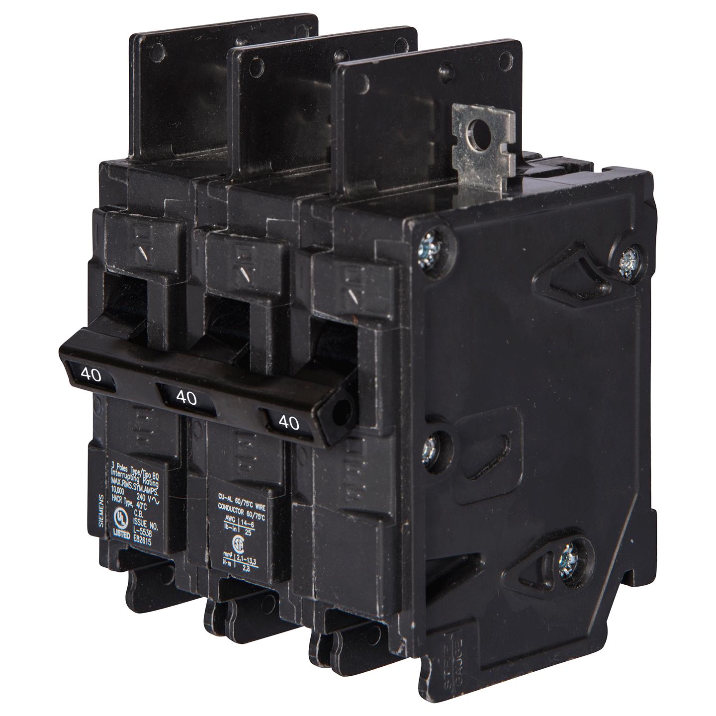 Siemens BQ3B040 Molded Case Circuit Breaker | 240V 40A 3P Bolt-on 10kA@240V BQ Series