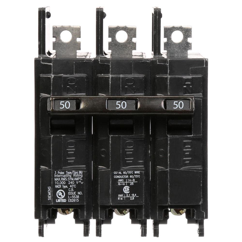 Siemens BQ3B050 Molded Case Circuit Breaker | 240V 50A 3P 10kA@240V Bolt-on BQ Series