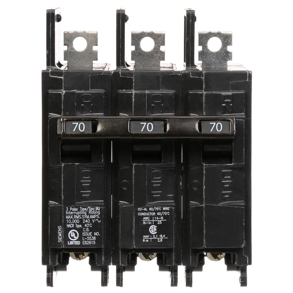 Siemens BQ3B070 Molded Case Circuit Breaker | 240V 70A 3P 10kA@240V Bolt-on BQ Series
