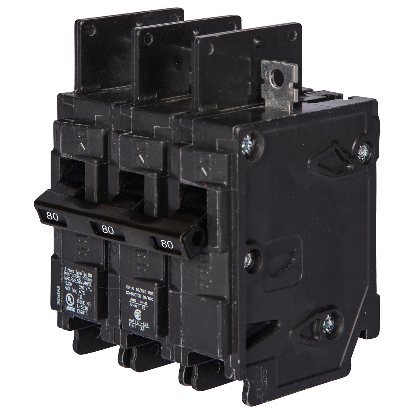 Siemens BQ3B080 Molded Case Circuit Breaker | 240V 80A 3P 10kA@240V Bolt-on BQ Series