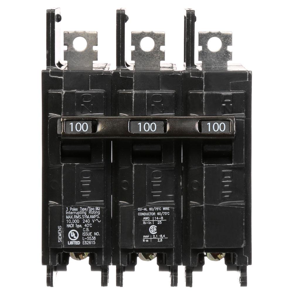 Siemens BQ3B100 Circuit Breaker | 240V 100A 3P 10kA@240V Bolt-on BQ Series