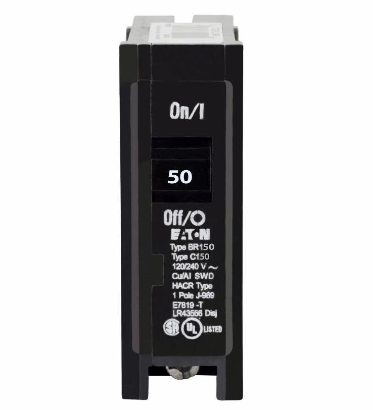 Wrigglesworth Enterprises Inc BR150 Circuit Breaker | 26V 50A 1P 10kA@120V Plug-In BR Series