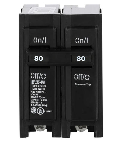 Cutler Hammer BR280 Circuit Breaker | 240V 80A 2P 10kA@240V Plug-In BR Series