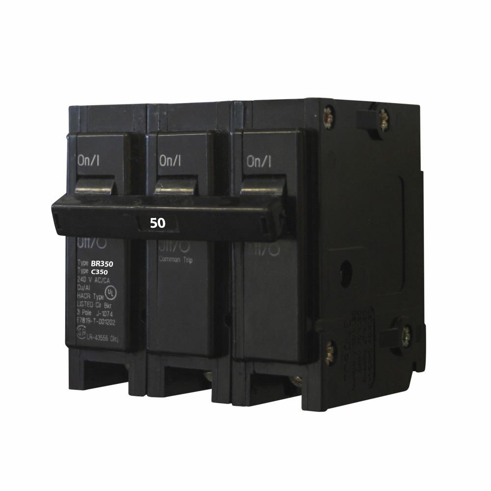 Cutler Hammer BR350 Circuit Breaker | 240V 50A 3P 10kA@240V Plug-In BR Series