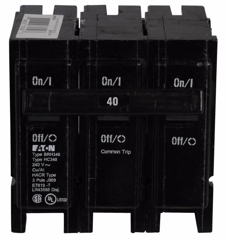 Cutler Hammer BRH340 Circuit Breaker | 240V 40A 3P 22kA@240V Plug-In BR Series