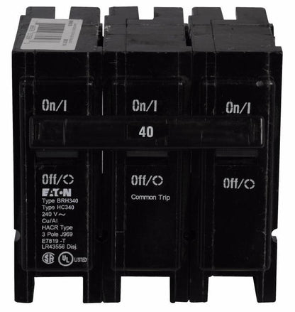 Cutler Hammer BRH340 Circuit Breaker | 240V 40A 3P 22kA@240V Plug-In BR Series