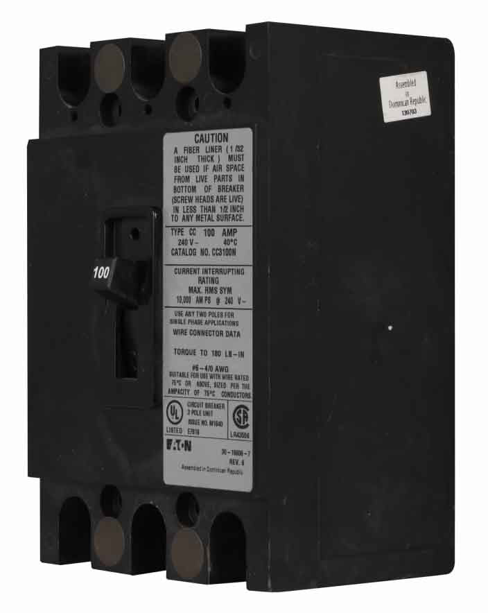 Cutler Hammer CC3100N Circuit Breaker | 240V 100A 3P 10kA@240V Feed-Thru CC Series