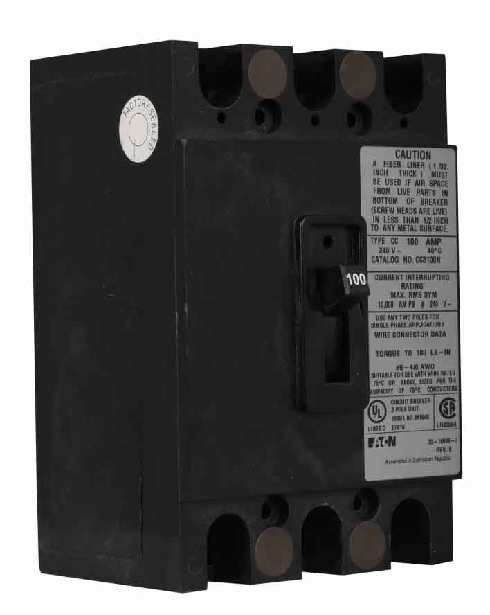 Cutler Hammer CC3100N Circuit Breaker | 240V 100A 3P 10kA@240V Feed-Thru CC Series