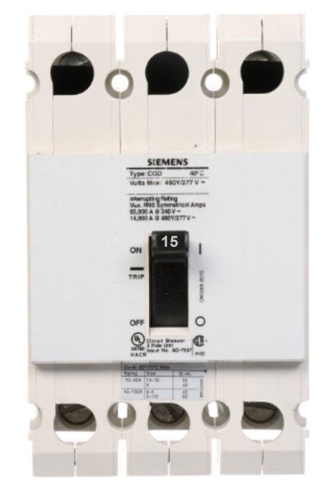 Siemens CQD315 Circuit Breaker | 480V 15A 3P 14kA@480V Feed-Thru CQD Series