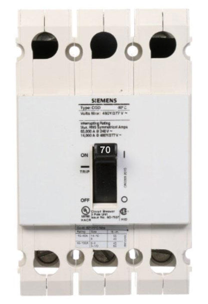 Siemens CQD370 Circuit Breaker | 480V 70A 3P 14kA@480V Feed-Thru CQD Series