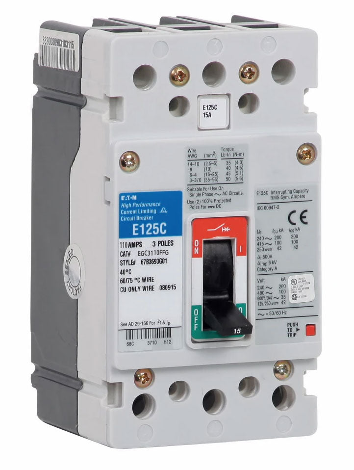 Cutler Hammer EGC3110FFG Circuit Breaker | 600V 110A 3P 100kA@480V Feed-Thru Series G