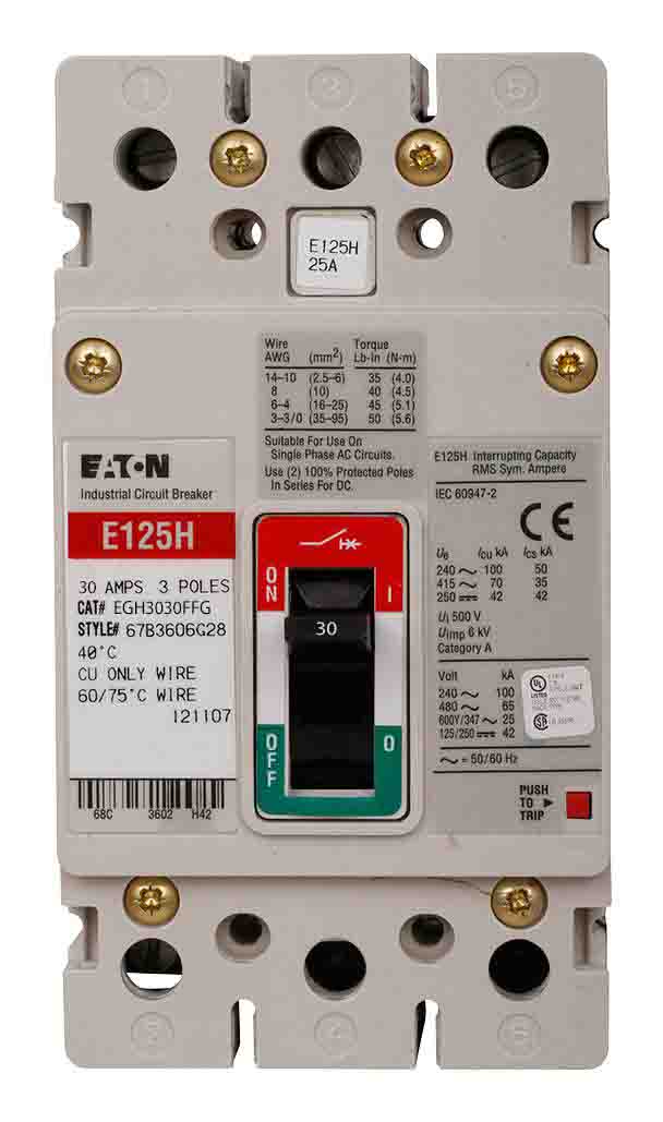 Cutler Hammer EGH3030FFG Molded Case Circuit Breaker | 600V 30A 3P 65kA@480V Bolt-On Series G