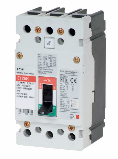 Cutler Hammer EGH3125FFG Molded Case Circuit Breaker | 600V 125A 3P 65kA@480V Bolt-On Series G