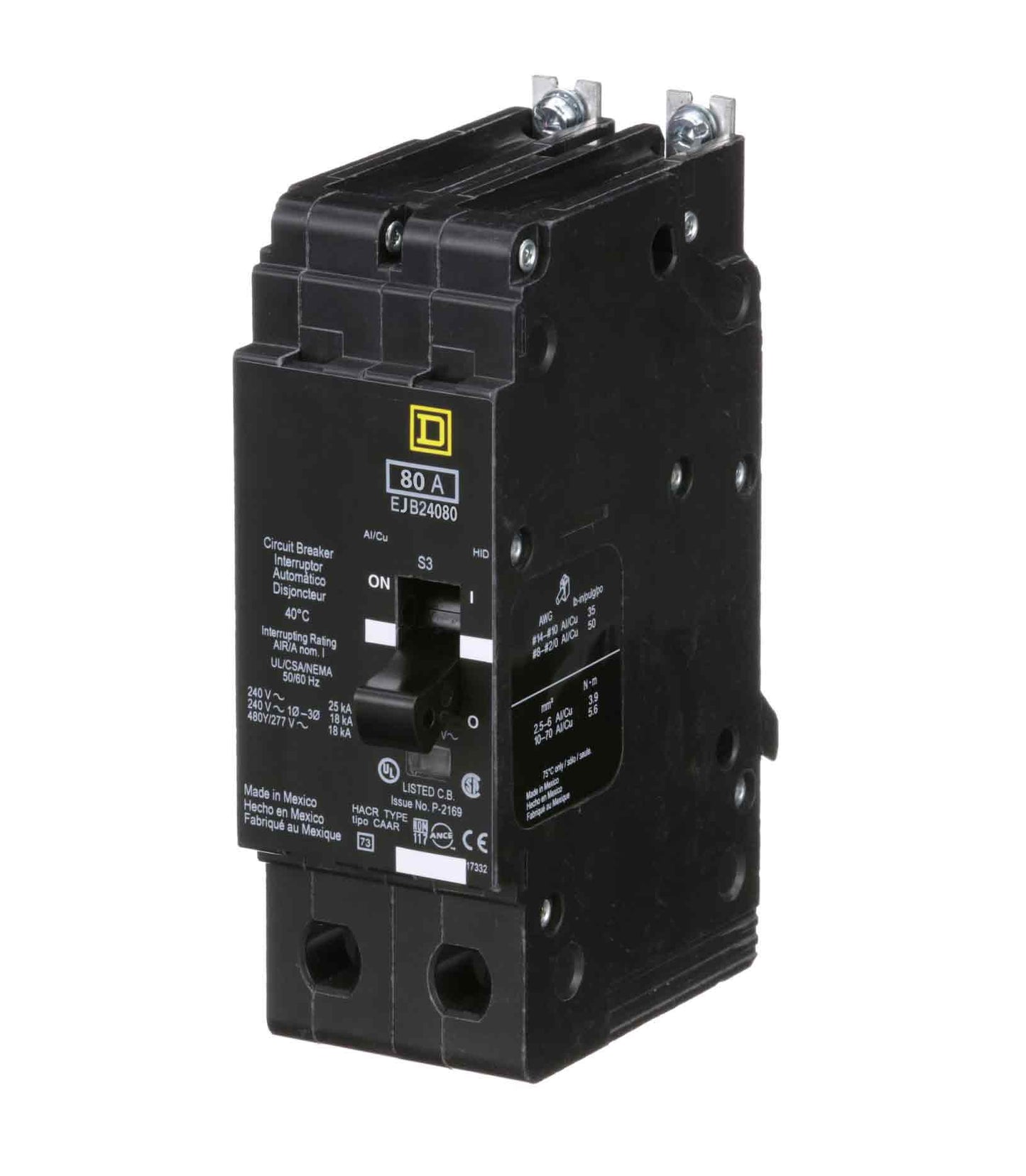 Square D EJB24090 Circuit Breaker | 480V 90A 2P 65kA@480V Bolt-On EJB Series