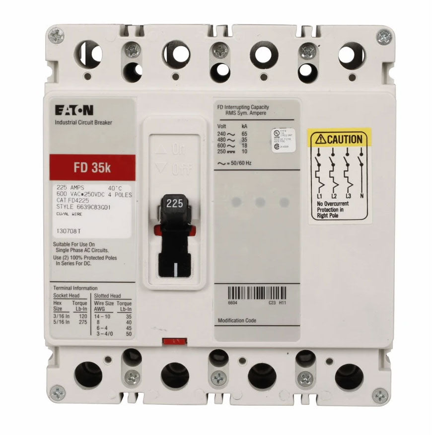 Cutler Hammer FD4225 Circuit Breaker | Series C FD 600V 225A