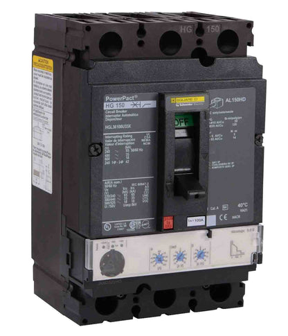 Square D HGL36100U33X Circuit Breaker | 600V 100A 3P 35kA@480V Feed-Thru Powerpact