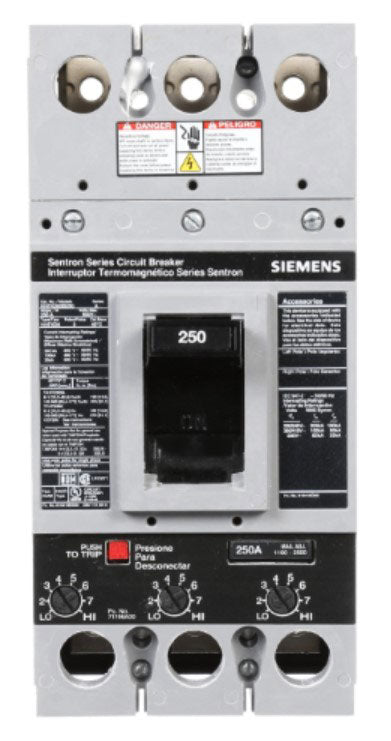 Siemens HHFXD63B250L Circuit Breaker | 600V 250A 3P 100kA@480V Feed-Thru Sentron Series