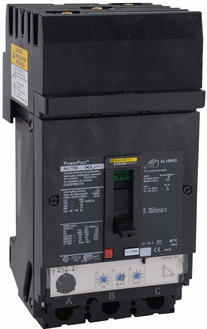 Square D HJA36100U31X Circuit Breaker | 600V 100A 3P 65kA@480V I-Line Plug-In Powerpact