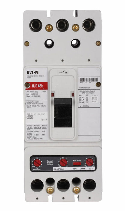 Cutler Hammer HJD3200 Molded Case Circuit Breaker | 600V 200A 3P 65kA@480V Feed-Thru Series C