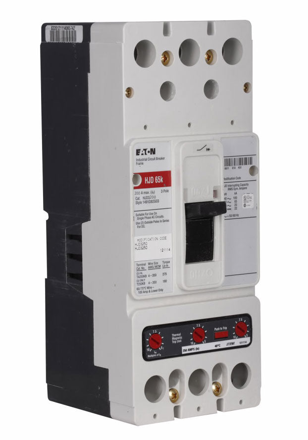 Cutler Hammer HJD3200 Molded Case Circuit Breaker | 600V 200A 3P 65kA@480V Feed-Thru Series C