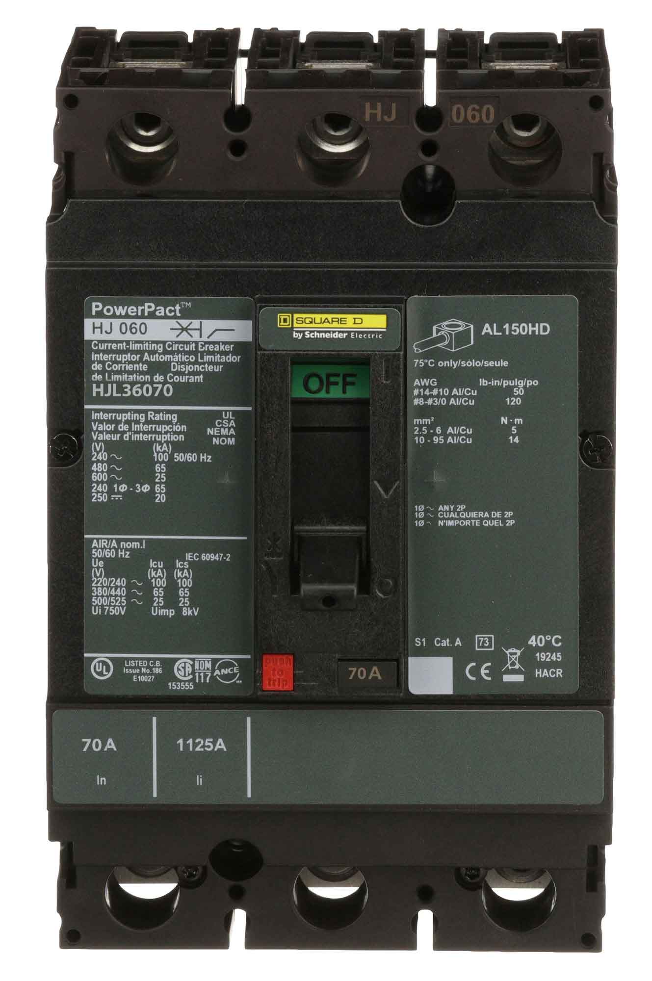 Square D HJL36070 Circuit Breaker | Powerpact HJL 600V 70A