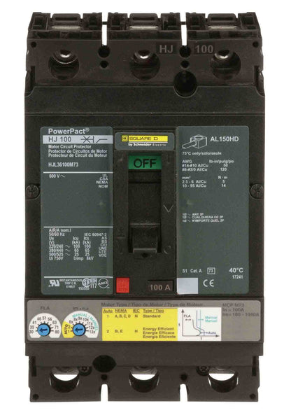 Square D HJL36100M73 Circuit Breaker | 690VAC 100A 3P 65kA@480V Feed-Thru Powerpact