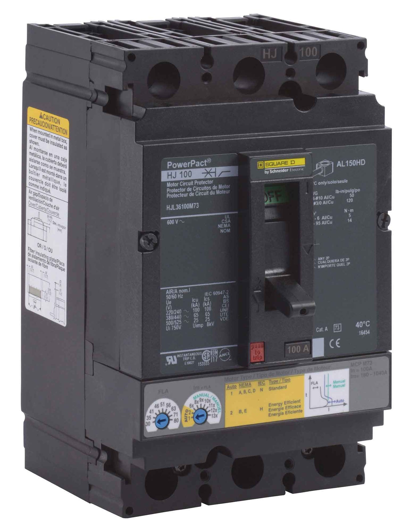 Square D HJL36100M73 Circuit Breaker | 690VAC 100A 3P 65kA@480V Feed-Thru Powerpact