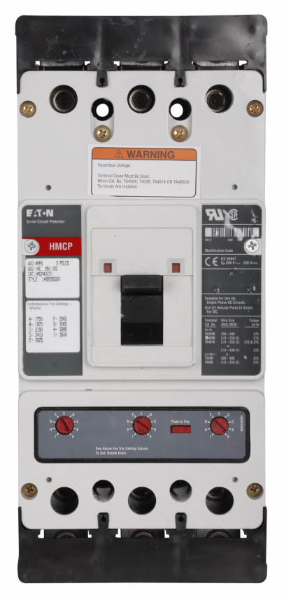 Cutler Hammer HMCP400J5C Molded Case Circuit Breaker | 600V 400A 3P 35kA@480V Feed-Thru Series C