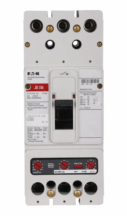 Cutler Hammer JD3225 Molded Case Circuit Breaker | 600V 225A 3P 35kA@480V Bolt-On Series C