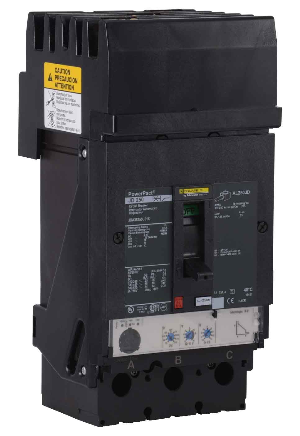 Square D JDA36250U31X Circuit Breaker | 600V 250A 3P 18kA@480V I-Line Plug-In Powerpact