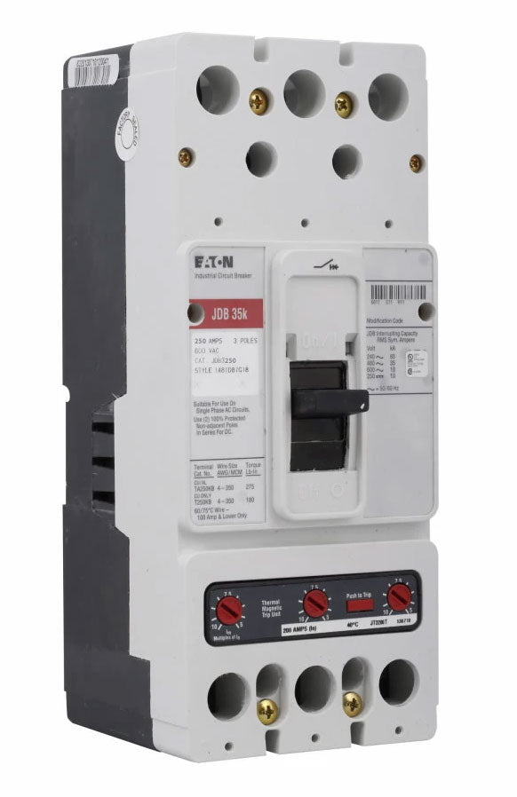 Eaton JDB3250 Circuit Breaker | 600V 250A 3P 35kA@480V Feed-Thru Series C