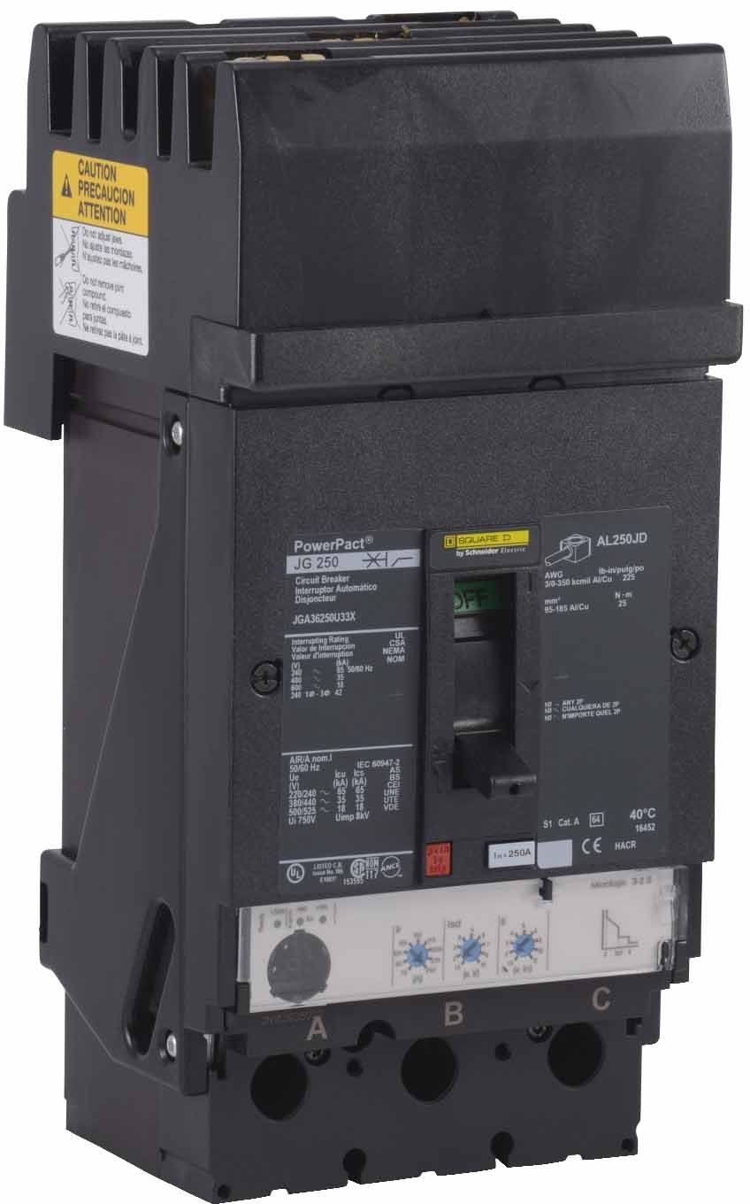 Square D JGA36250U33X Circuit Breaker | 600V 250A 3P 35kA@480V I-Line Style Plug-In Powerpact