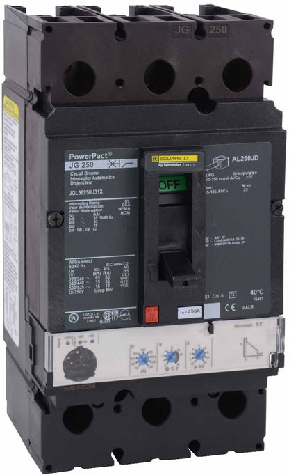 Square D JGL36250U31X Circuit Breaker | 600V 250A 3P 35kA@480V Feed-Thru Powerpact